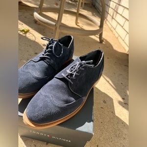 Navy faux suede lace up loafers